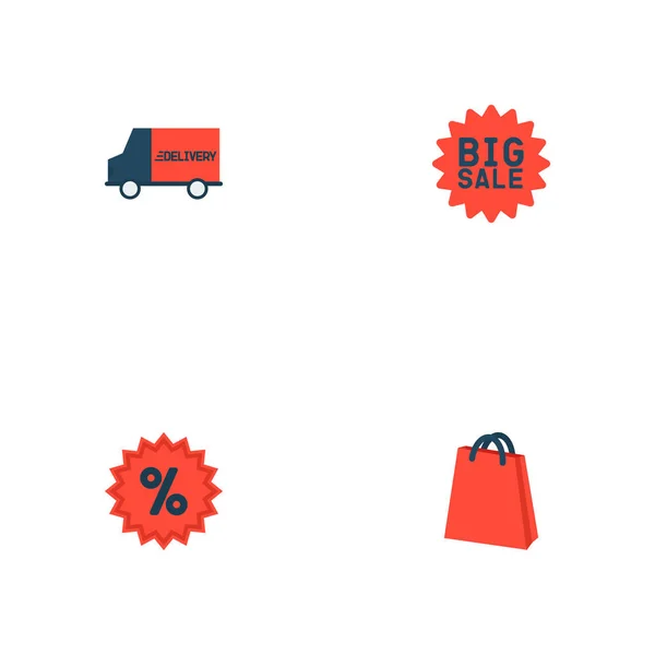 一套购物图标平面样式符号, 带有广告、送货、销售和其他图标, 适用于您的 web 移动应用徽标设计. — 图库照片