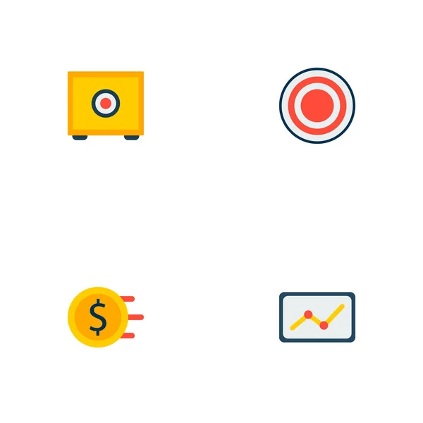 一套金融图标平面样式符号与资金流, 目标, 信息图和其他图标为您的网络移动应用程序徽标设计. — 图库照片