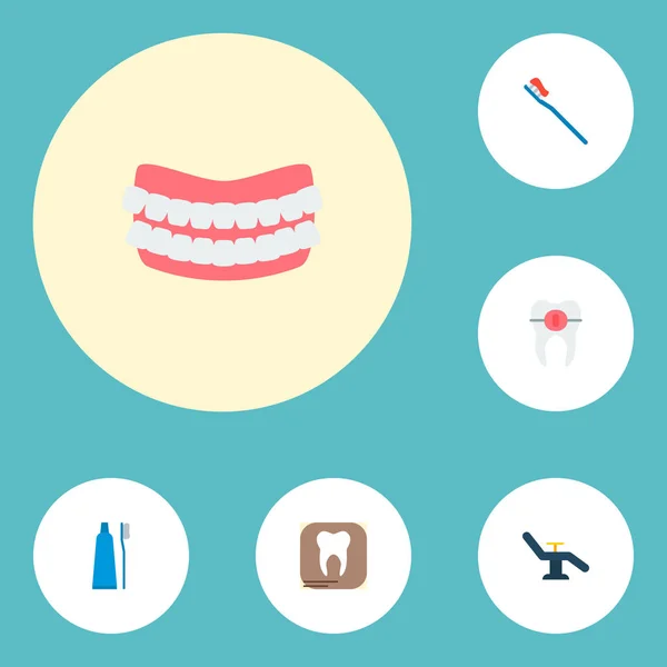 Conjunto de iconos dentales símbolos de estilo plano con cepillo de dientes, alineación, rayos X dentales y otros iconos para el diseño del logotipo de su aplicación móvil web . —  Fotos de Stock