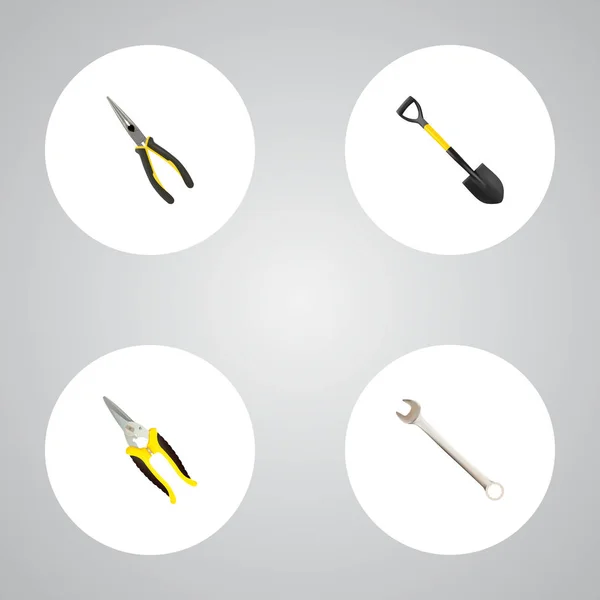 Set of instruments realistic symbols with shear, wrench, shovel and other icons for your web mobile app logo design. — Stock Vector