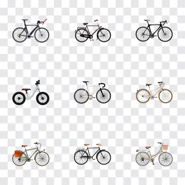 トライアスロン バイク、スタイリッシュな自転車現実的なシンボル、バランスおよび web モバイル アプリのロゴ デザインのため他のアイコンのセット. — ストックベクタ