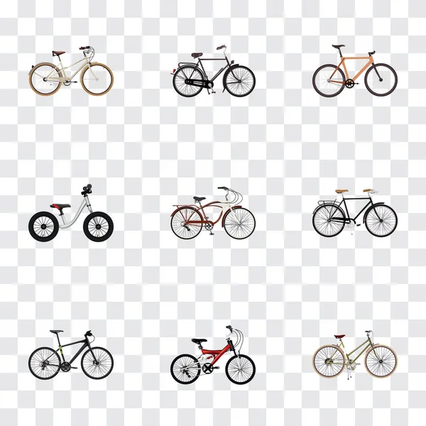Ensemble de symboles réalistes de vélo avec velocipede hollandais, adolescent, cycle de femme et autres icônes pour la conception de votre logo d'application mobile Web . — Image vectorielle