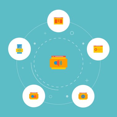 Mobil app kodlama, Web sitesi resim, Web sitesi video ve diğer simgeler web mobil app logo tasarım için Web sitesi simgeleri düz stil kümesi simgeleri.