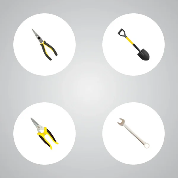 Zestaw narzędzi realistyczne symboli z ścinanie, klucz, koparki i inne ikony dla projektu logo mobilnych aplikacji sieci web. — Zdjęcie stockowe
