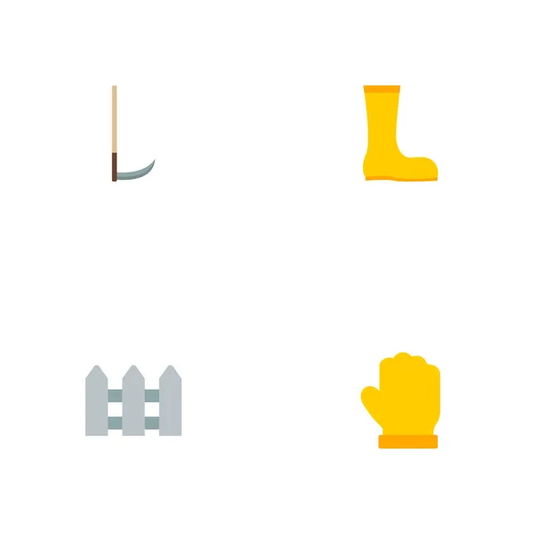 Su geçirmez ayakkabı, tırpan, çit ve diğer simgeler web mobil app logo tasarımı için tarım simgeler düz stil sembollerle kümesi. — Stok fotoğraf