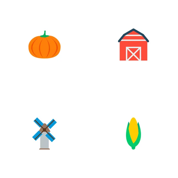 Zestaw zbiorów ikon symboli płaski z obory, Młyn, dyni i inne ikony dla projektu logo mobilnych aplikacji sieci web. — Zdjęcie stockowe