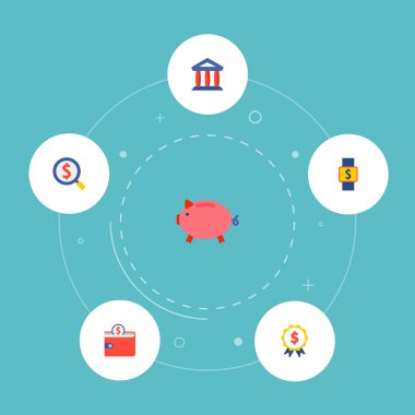 Ödülü, akıllı izle, mahkeme ve diğer simgeler web mobil app logo tasarımı için finans simgeler düz stil sembollerle kümesi.