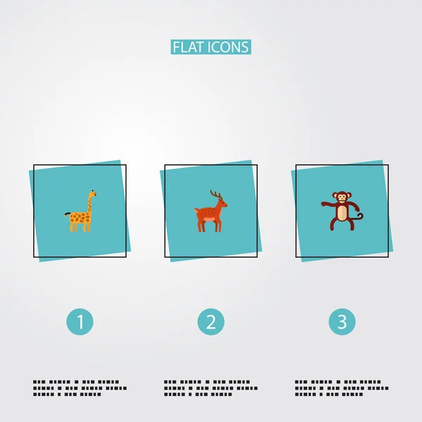Ensemble d'icônes de zoo symboles de style plat avec girafe, singe, cerf et autres icônes pour la conception du logo de votre application mobile Web . — Image vectorielle