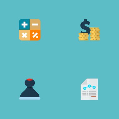 Giderleri, matematik, damga ve diğer simgeler web mobil app logo tasarımı için kayıt simgeler düz stil sembollerle kümesi.