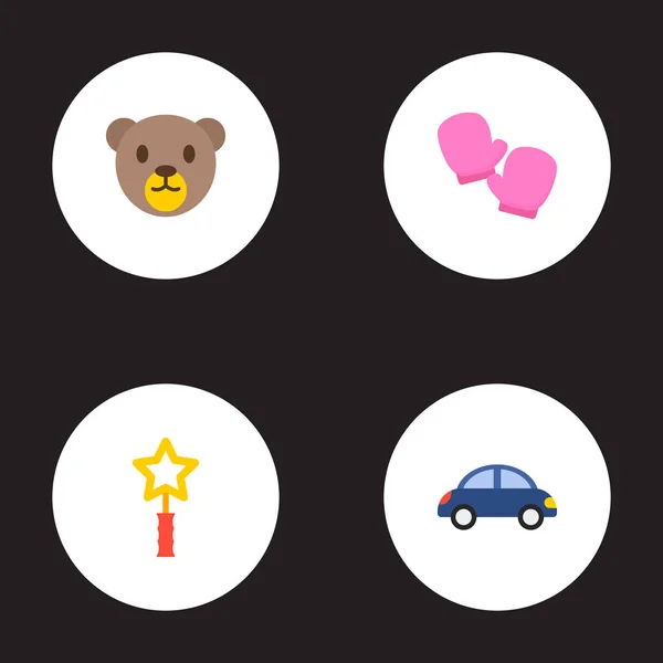 Sada symbolů ploché styl kojenecká ikony s Medvídek, kouzelná hůlka, hračka auto ikony pro váš web mobilní aplikace loga design. — Stock fotografie