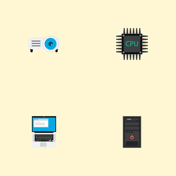 Set of computer icons flat style symbols with processor, cpu, projector and other icons for your web mobile app logo design.