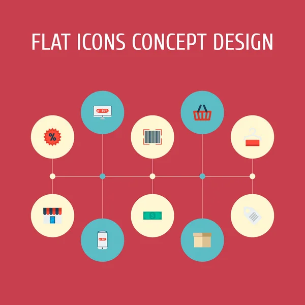 Készlet ikonok lapos stílusú szimbólumok bevásárló áruház, mobil, doboz és más ikonok a webes mozgatható app logo tervezés. — Stock Fotó