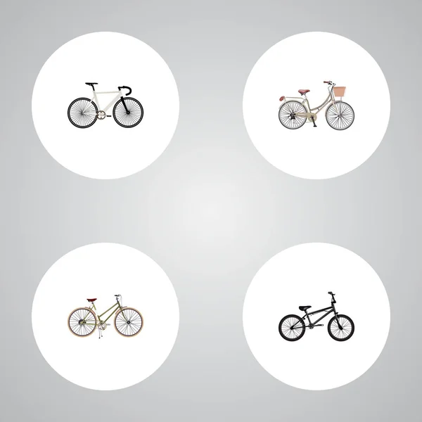 Conjunto de símbolos realistas de transporte con vintage, ciclo de la mujer, ciclo de la pista y otros iconos para el diseño del logotipo de su aplicación móvil web . — Foto de Stock