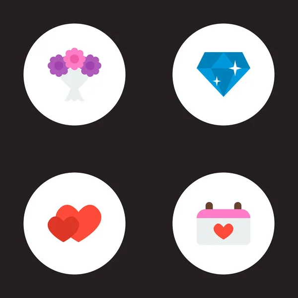 一套婚礼图标平面风格符号与结婚日, 花束, 心和其他图标为您的网络移动应用程序标志设计. — 图库矢量图片