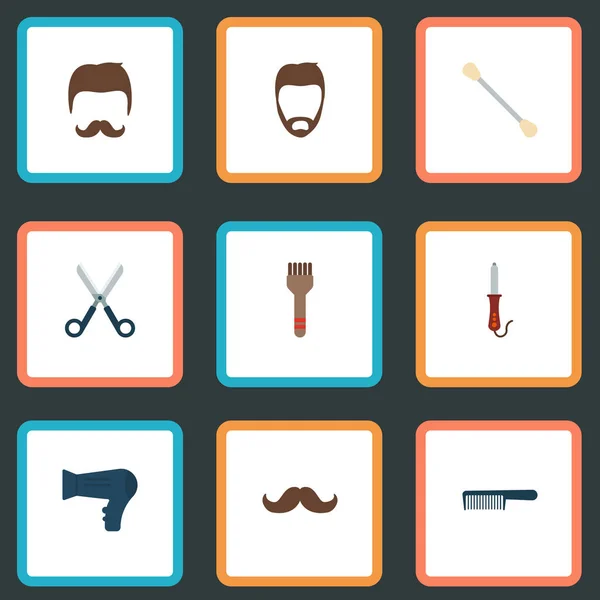 Conjunto de iconos de peluquería símbolos de estilo plano con barba, peine, peinado y otros iconos para el diseño del logotipo de su aplicación móvil web . — Vector de stock