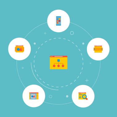 Web sitesi resim, Web sitesi yapı, Web sitesi kaymak ve diğer simgeler web mobil app logo tasarımı için geliştirme simgeler düz stil sembollerle kümesi.