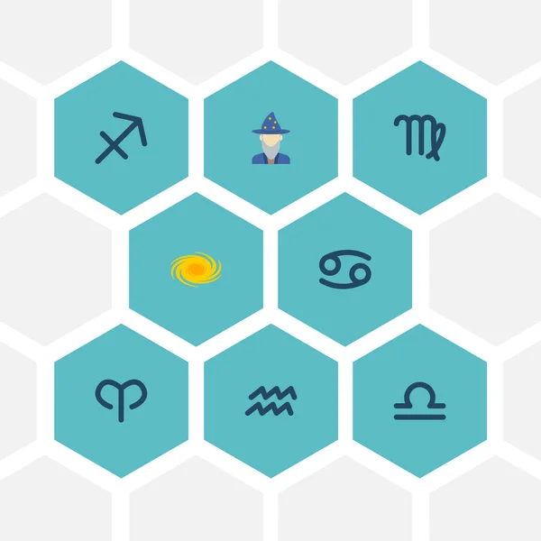 Terazi, kanser, koç ve diğer simgeler web mobil app logo tasarımı için Astroloji simgeler düz stil sembollerle kümesi. — Stok fotoğraf