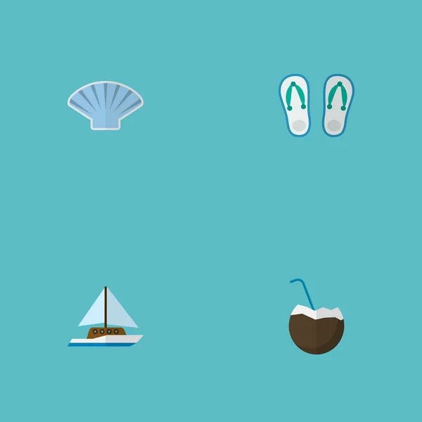 Zestaw Symboli Płaski Ikony Lato Napój Kokosowy Powłoki Jachtów Innych — Zdjęcie stockowe