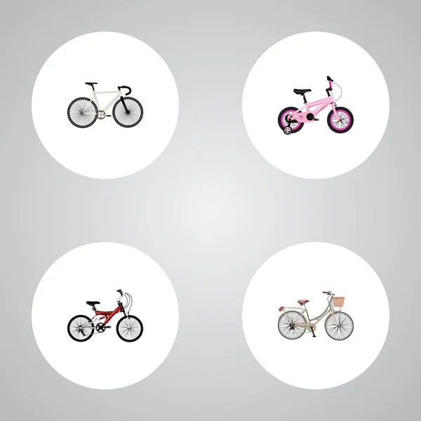 Набор реалистичных символов велосипеда с детьми, подростком, винтажными и другими иконками для дизайна логотипа вашего мобильного веб-приложения . — стоковое фото
