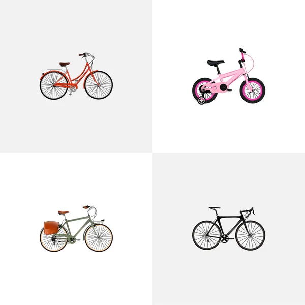 Набір транспортних реалістичних символів зі старою, дорожньою швидкістю, дітьми та іншими піктограмами для дизайну логотипу вашого мобільного додатку . — стокове фото