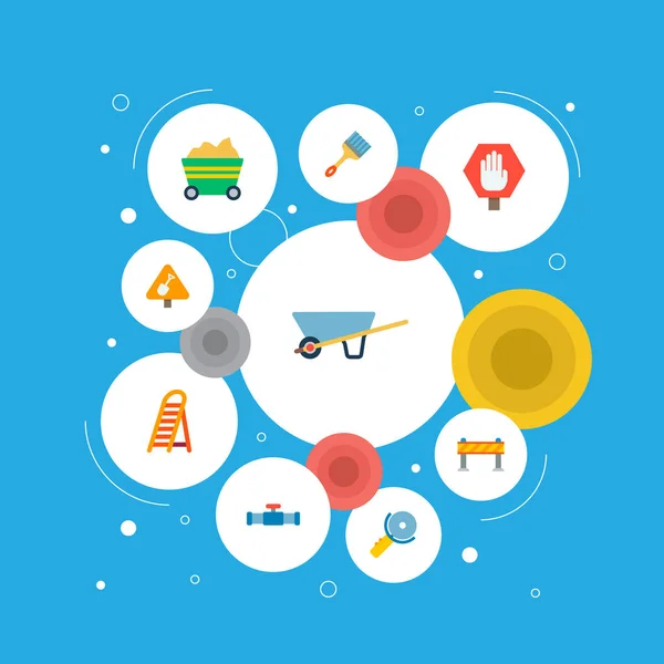 Set di icone industriali simboli in stile piatto con scala, barriera di avvertimento, carrello e altre icone per il design del logo dell'app mobile web . — Vettoriale Stock