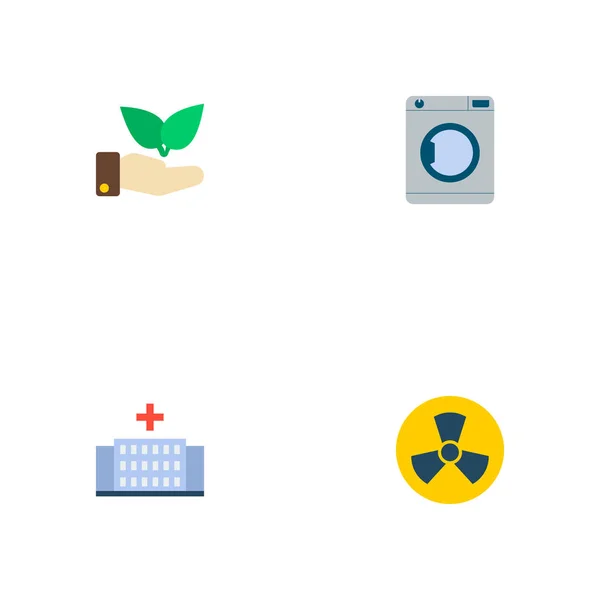 Set slimme stad pictogrammen vlakke stijl symbolen met wasmachine, eco, ziekenhuis en andere pictogrammen voor uw web mobiele app logo ontwerp. — Stockvector