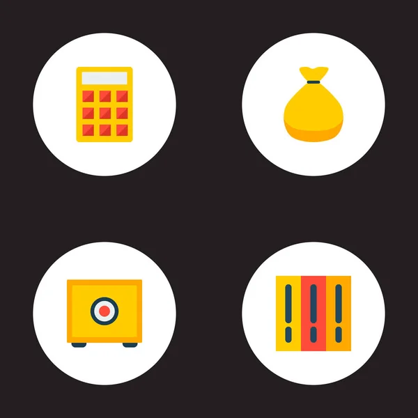 Conjunto de iconos de comercio símbolos de estilo plano con bolsa de dinero, biblioteca, calcular y otros iconos para el diseño del logotipo de su aplicación móvil web . — Vector de stock