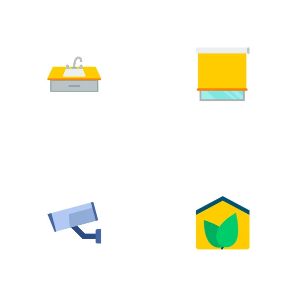 Conjunto de iconos de ciudades inteligentes símbolos de estilo plano con eco house, grúa de agua, cubierta de ventana y otros iconos para el diseño del logotipo de su aplicación móvil web . — Vector de stock