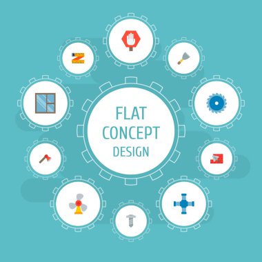 Dur işareti, tuğla döşeme, kanatlı pencereler için ve diğer simgeler web mobil app logo tasarımı için inşaat simgeler düz stil sembollerle kümesi.