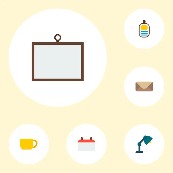 Zestaw symboli płaski ikony biuro z plakietek identyfikacyjnych, kalendarz, Lampa stołowa i inne ikony dla projektu logo mobilnych aplikacji sieci web. — Zdjęcie stockowe