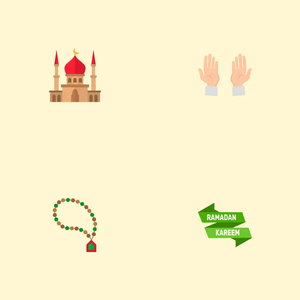 Conjunto de iconos de ramadán símbolos de estilo plano con rosario islam, póster, manos de oración iconos para su diseño de logotipo aplicación móvil web . — Foto de Stock