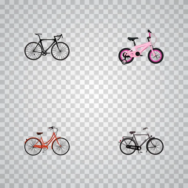 Set of transport realistic symbols with road velocity, dutch velocipede, kids and other icons for your web mobile app logo design.