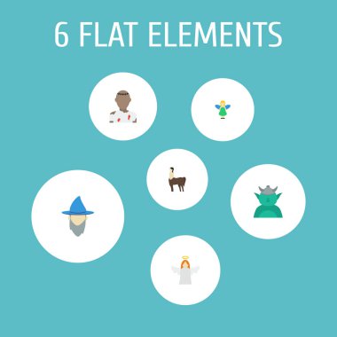 Peri, zombi, sihirbaz ve diğer simgeler web mobil app logo tasarımı için karakter simgeler düz stil sembollerle kümesi.