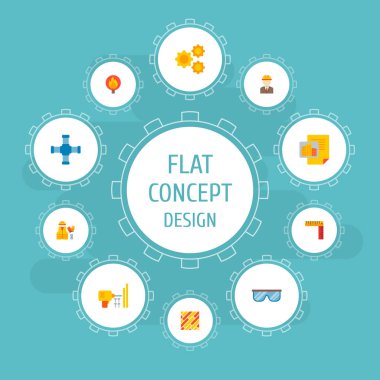 Set inşaat simgeler düz stil sembolleri koruyucu kostüm, çapraz boru hattı, sondaj çalışmaları ve diğer simgeler web mobil app logo tasarımı için.