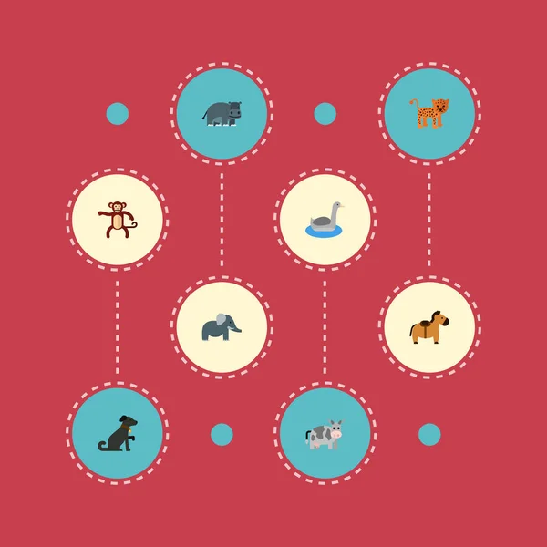 Set von Zoologie-Symbolen flache Stilsymbole mit Gans, Elefant, Pferd und anderen Symbolen für Ihr Webdesign für mobile Apps. — Stockvektor