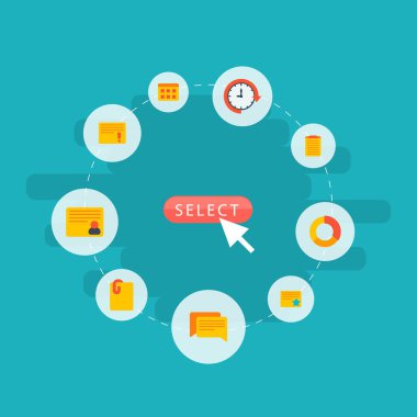 Görev yönetim kurulu, zaman çizelgesi, takvim ve diğer simgeler web mobil app logo tasarımı için proje simgeleri düz stil sembollerle kümesi.