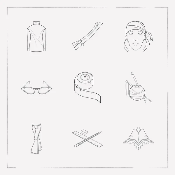 Set of clothes icons line style symbols with drawing, cat eye sunglasses, high bias roll and other icons for your web mobile app logo design.