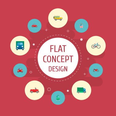 Tramvay, Araba, kamyon ve diğer simgeler web mobil app logo tasarımı için taşıma simgeler düz stil sembollerle kümesi.