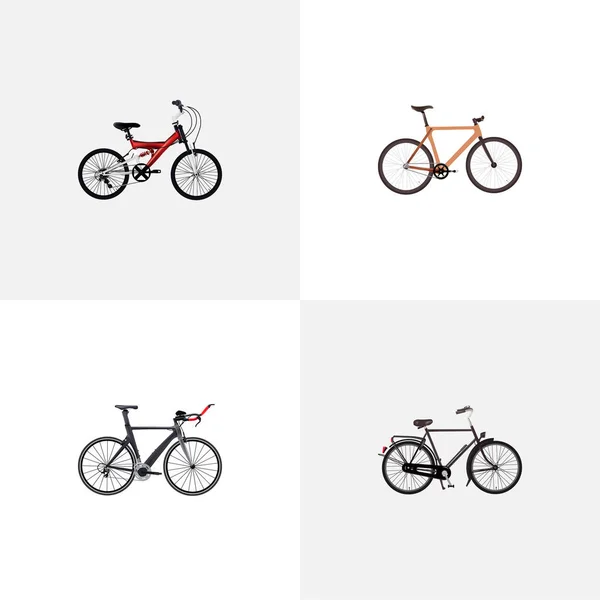 Σύνολο ποδήλατο ρεαλιστική σύμβολα με ξύλινα, Έφηβος, ολλανδική velocipede και άλλα εικονίδια για το σχεδιασμό λογοτύπου σας web εφαρμογή για κινητά. — Διανυσματικό Αρχείο