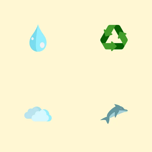 Conjunto de símbolos de estilo plano de ícones ecológicos com golfinho, reciclar, soltar e outros ícones para o design do logotipo do aplicativo móvel da web . — Vetor de Stock