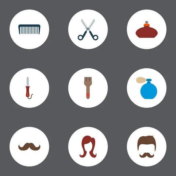 Set di icone del negozio simboli in stile piatto con pennello da colorare, flacone, parrucchiere e altre icone per il tuo design del logo dell'app mobile web . — Vettoriale Stock