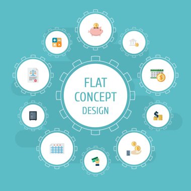 Simgeler düz stil sembolleri ile kredi, birikimi, net gelir ve diğer simgeler web mobil app logo tasarımı için muhasebe seti.