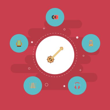 Ses simgeler düz stil sembollerle ksilofon, kulaklık, ARP ve web mobil app logo tasarımı için diğer simgeler kümesi.