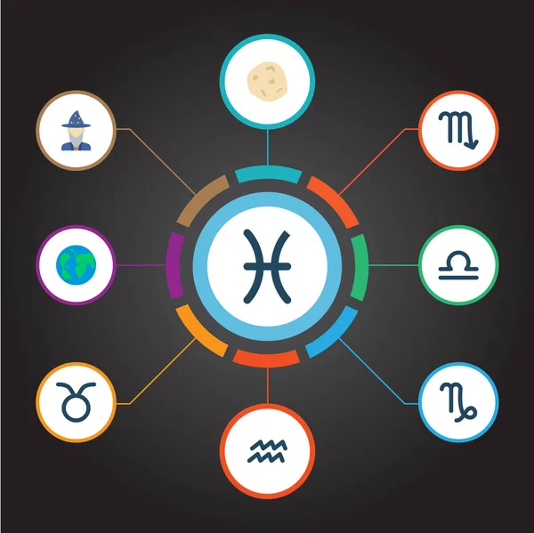 Набір символів галактики з символами плоского стилю з тавром, астрологом, скорпіоном та іншими піктограмами для дизайну логотипу вашого мобільного додатка . — стокове фото