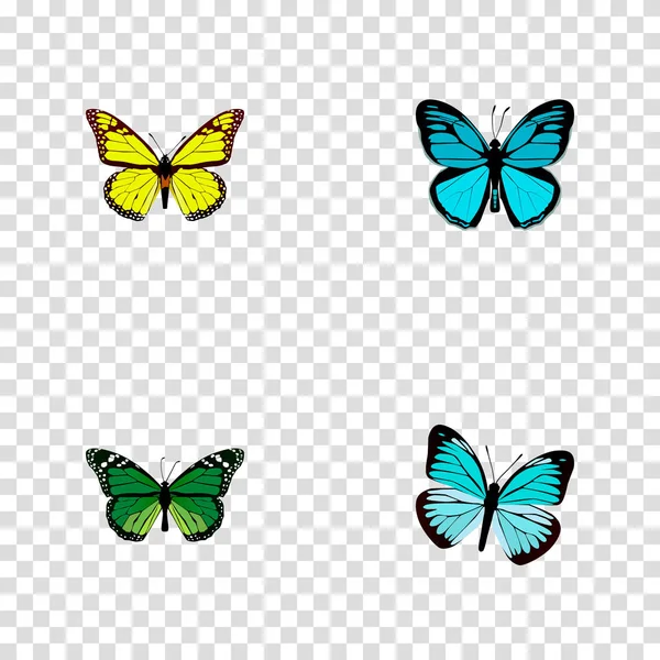 Conjunto de símbolos realistas de mariposa con pavo real verde, alitas, ulysses de papilio y otros iconos para el diseño del logotipo de su aplicación móvil web . — Foto de Stock