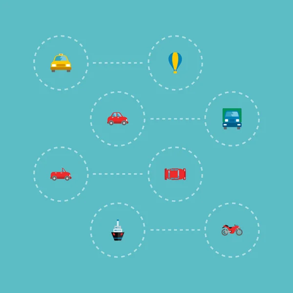 Conjunto de iconos de vehículos símbolos de estilo plano con globos aéreos, barcos, camiones y otros iconos para el diseño del logotipo de su aplicación móvil web . —  Fotos de Stock