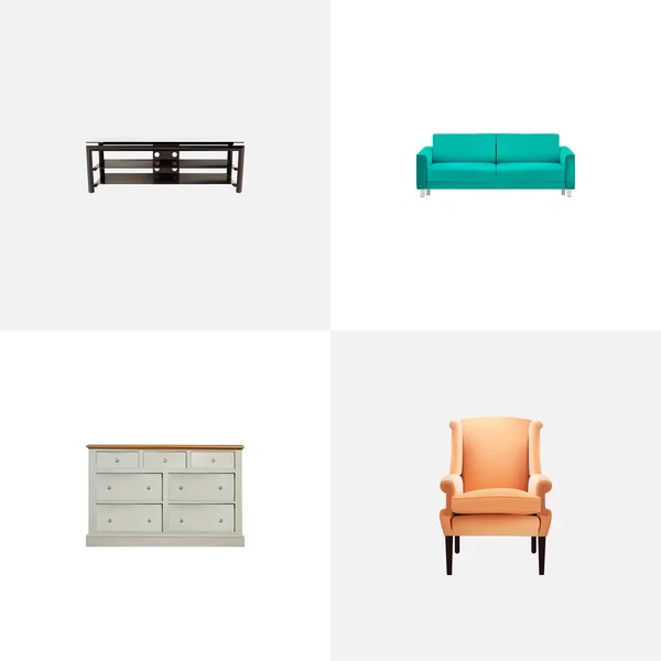 Set of furniture realistic symbols with table, couch, chair and other icons for your web mobile app logo design. — Stock Photo, Image