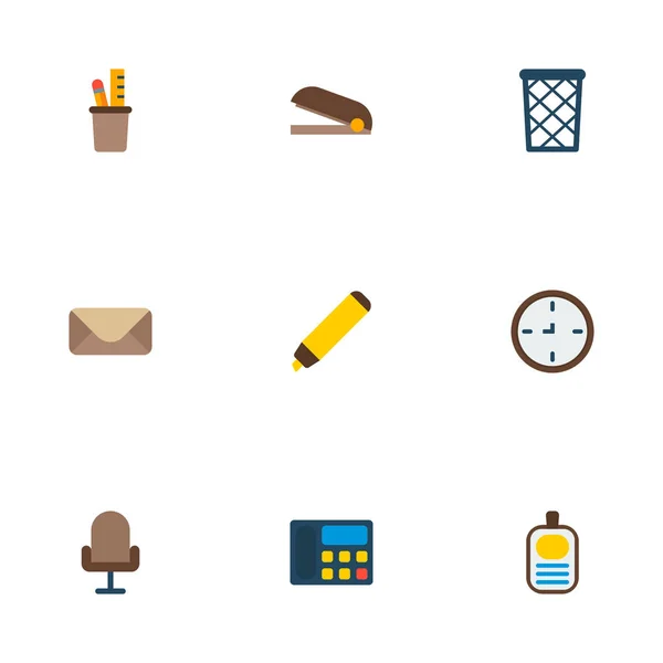 Ensemble d'icônes de bureau symboles de style plat avec support de crayon, marqueur, icônes badge id pour la conception de logo de votre application mobile web . — Image vectorielle