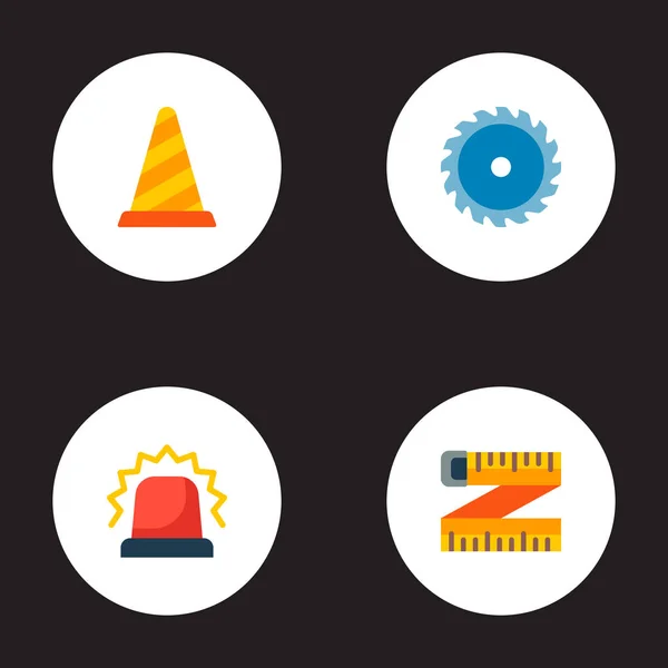 Endüstriyel simgeler düz stil sembolleri daire ile dizi gördüm, uyarı koni, ölçme ve diğer simgeler web mobil app logo tasarımı için. — Stok Vektör