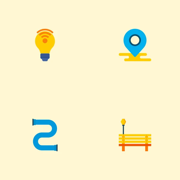 Set of smart city icons flat style symbols with bench, lightbulb wifi, pipe line and other icons for your web mobile app logo design.